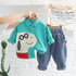 Dog Lapel Shirt Long Sleeve Suit Boy Baby Casual Denim Pants Two Piece Set